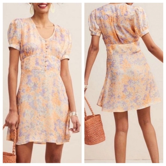 rouje ondine floral print button pastel mini dress - Picture 1 of 6